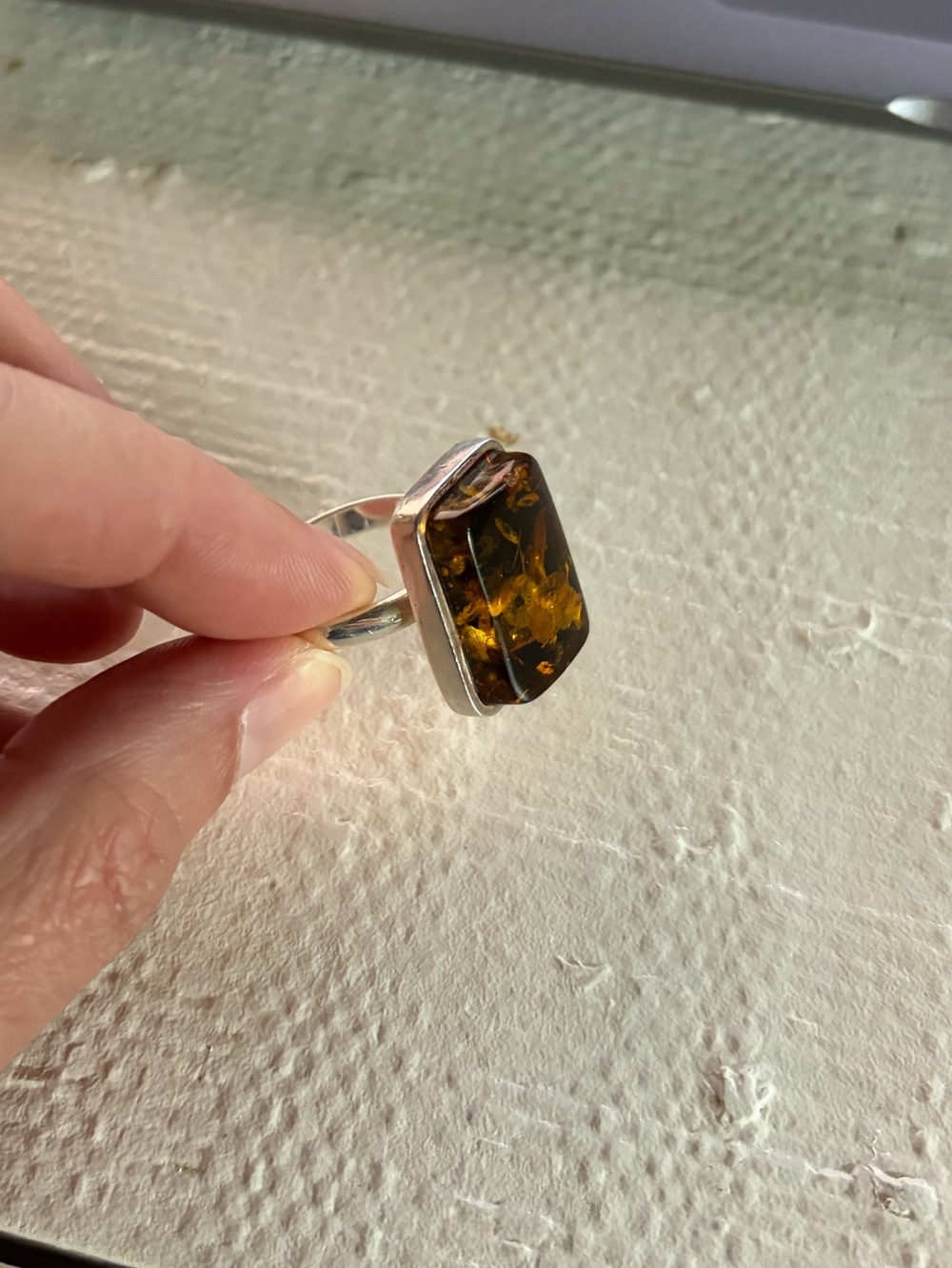 Sterling Silver Amber Statement Ring - Honey Brown